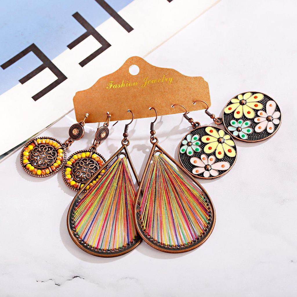 Bohemian Ethnic Retro Earring Set: 3-Piece Hanfu & Nepal Style for Women