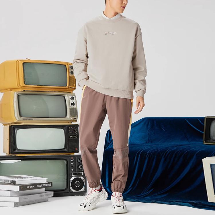 Штаны для бега с цветными блоками LiNing Sport Life, трикотажные, мужские, низ, перцово-коричневый AYKS309-5