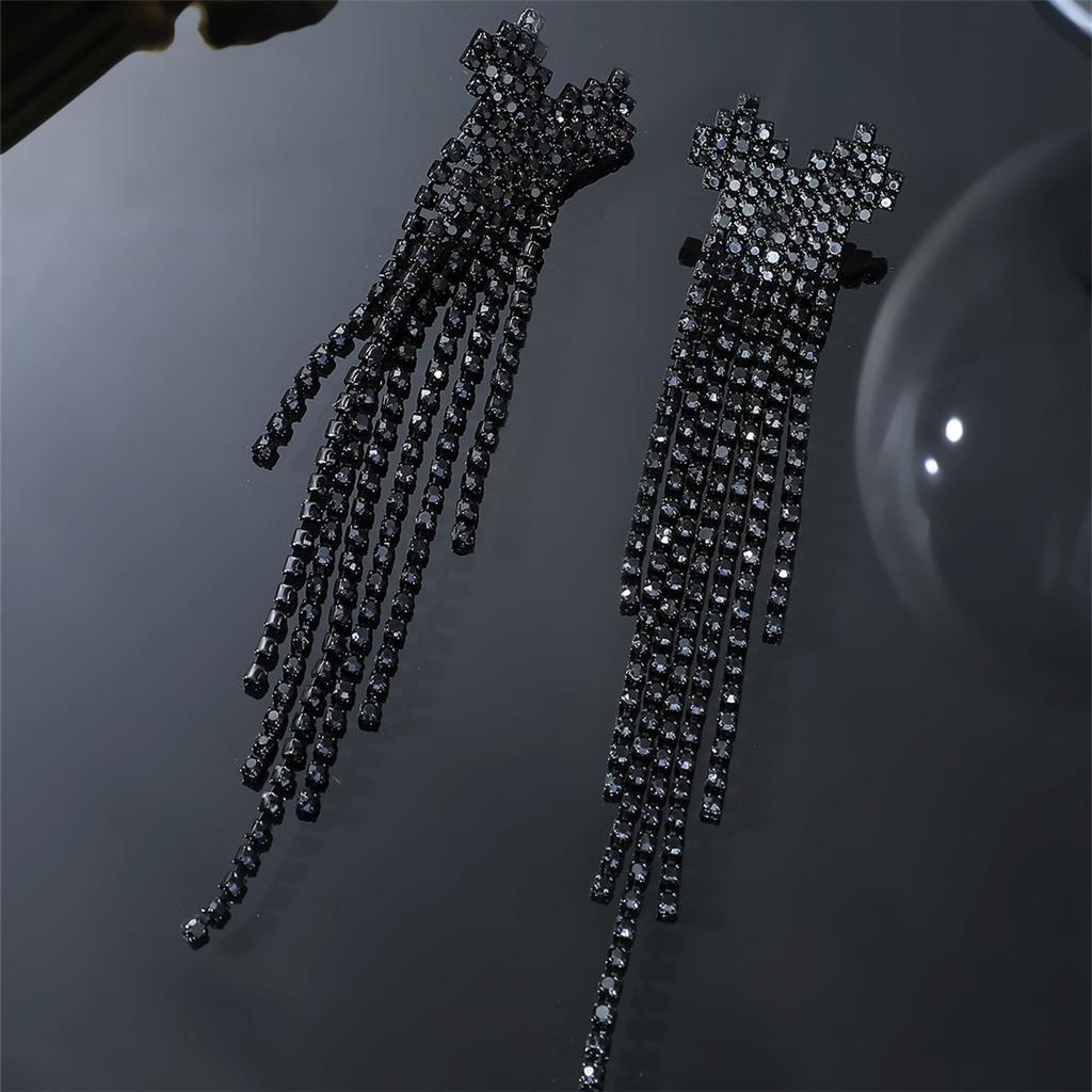 Модные длинные серьги-кисточки в форме сердца с черными стразами, серьги-сердечки премиум-класса, женские серьги-сердечки, 1 пара