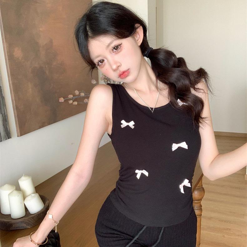 Bowknot Camisoles For Women Korean Style Sweet Basic Tee Slim Fit Blouse Inner Wear