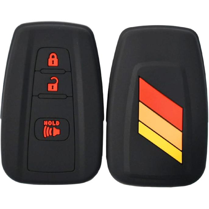 Silicone Sport Racing Stripes /// Trimed Key Fob Cover for Toyota TRD 4Runner Corolla GR RAV4 Highlander Racing Sport Performance 3 Buttons Remote