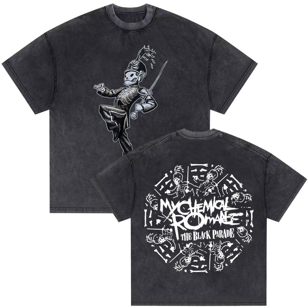 Washed Vintage My Chemical Romance Double Sided Print T Shirt Men Women Casual Oversized Tshirts Man Punk Emo Rock Tops Tshirt