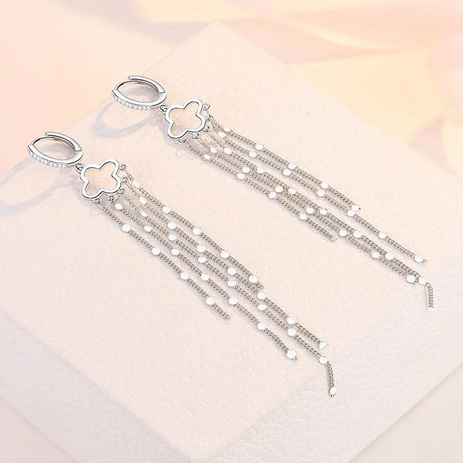 ALIZERO 925 Sterling Silver Four Leaf Clover Sequins Tassels Earrings For Women Wedding Party Gift Fashion Jewelry