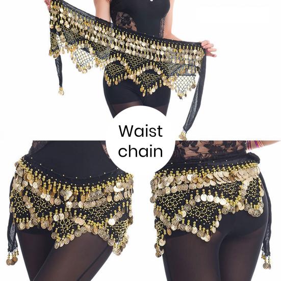 Velvet Belly Dance Waist Chain with Coin Lace-up Lightweight Women Dancing Waist Belt Dancer Accessories