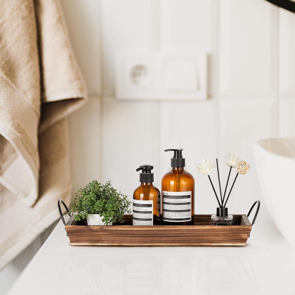 Long Narrow Wood Candle Tray: Hanobe Rustic Wooden Candle Holders Rectangular Table Centerpieces for Dining Room Farmhouse Pillar Stand with Handle