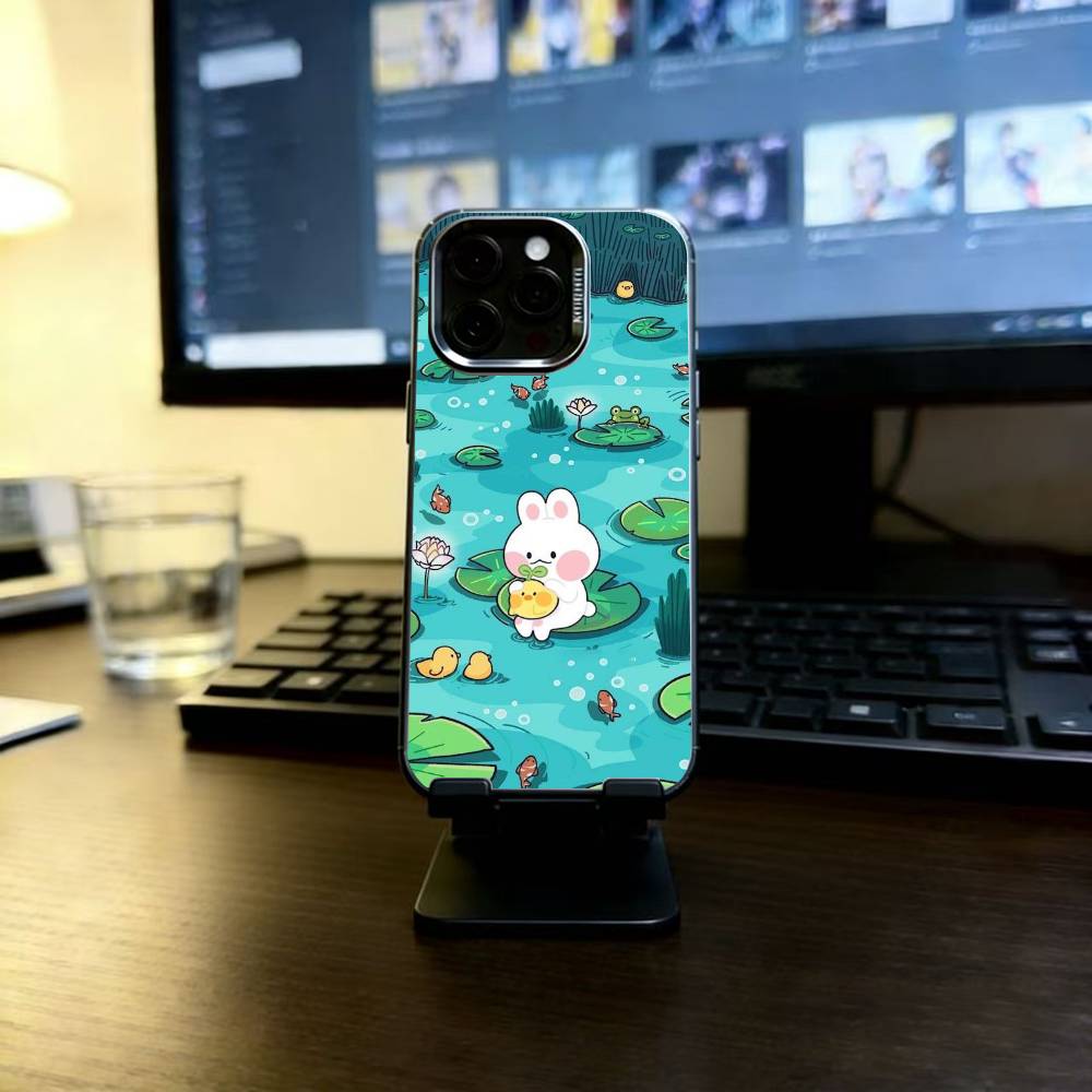 Милый Чехол-Зайчик Для iPhone 17,16,15,14,13,12,11 Plus,Pro Max,XS,Красочный Серебристо-Черный Чехол