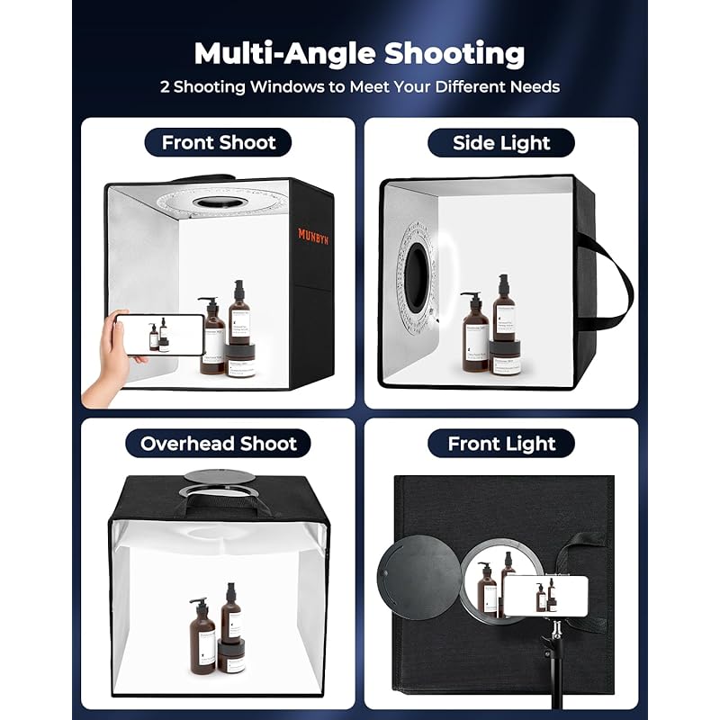 Фотобудка MUNBYN, складная, 40 см, простая, студийная фотобудка, комплект из 160 светодиодных ламп с регулируемой яркостью, световой короб, 6 фонов для фотосъемки продукции