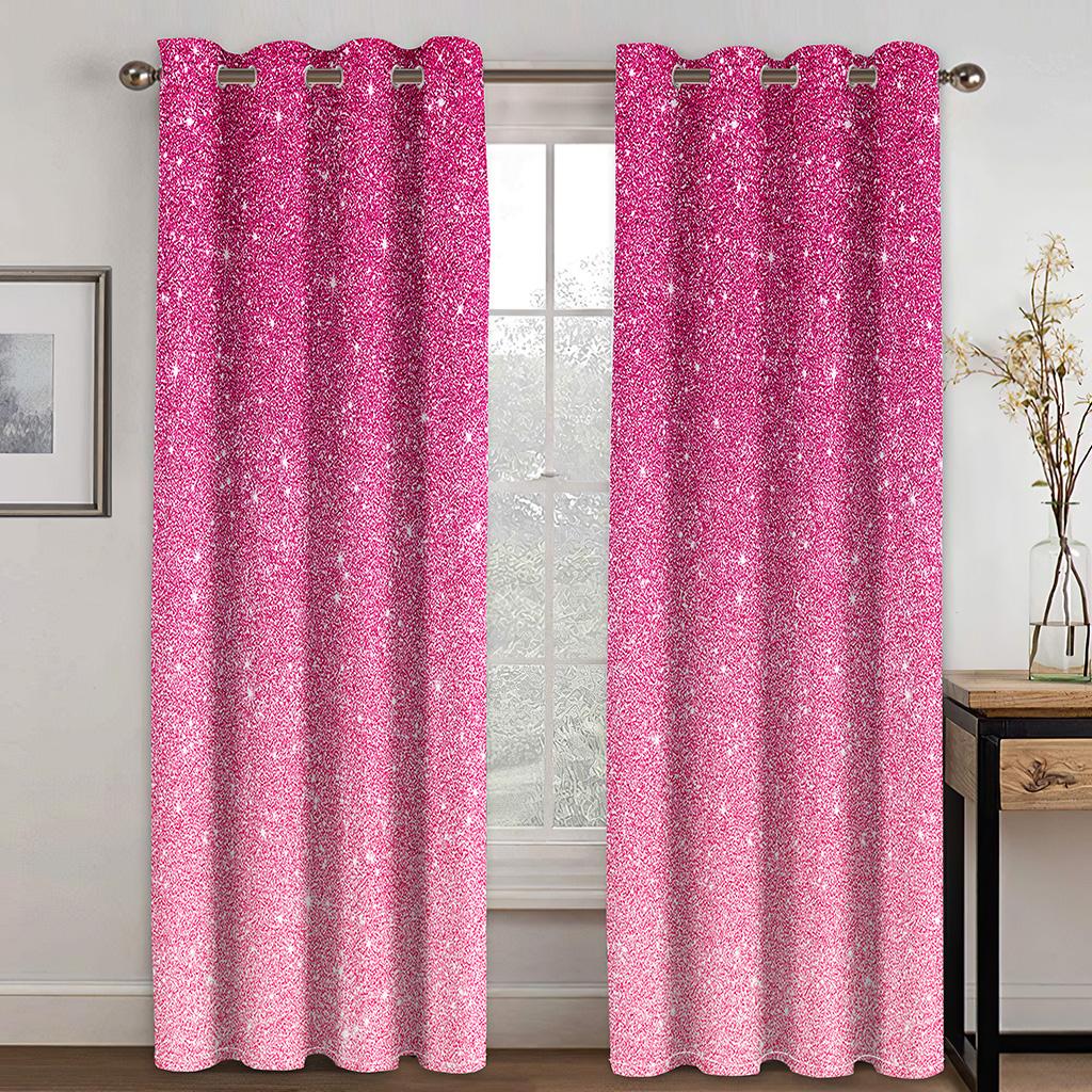 Rainbow Pink Gold Star Glitters Drips Printed Children's Window Panel Drapes designed for Girl Living Room Bedroom Decor 2 Pieces Free Shipping
