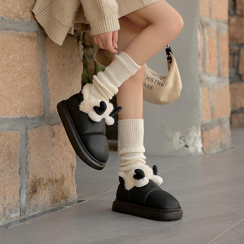 Elk Horn Cotton Slippers Winter Women's Indoor Home Non-slip Fluffy Slippers Outer Wear Warm Height All-inclusive Cotton Shoes