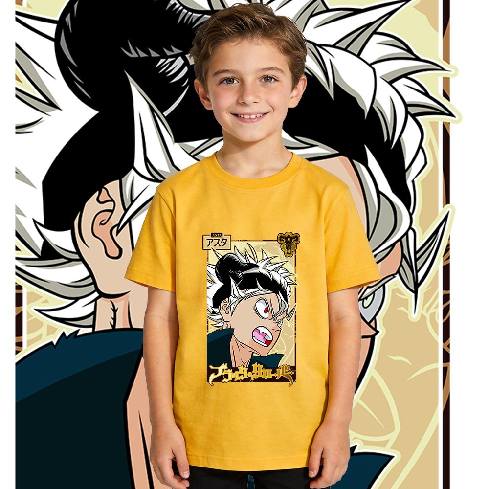 Black Clover Asta Anime Graphic Cotton Tee Kids Casual Wear Short Sleeve Summer T Shirt for Boys and Girls