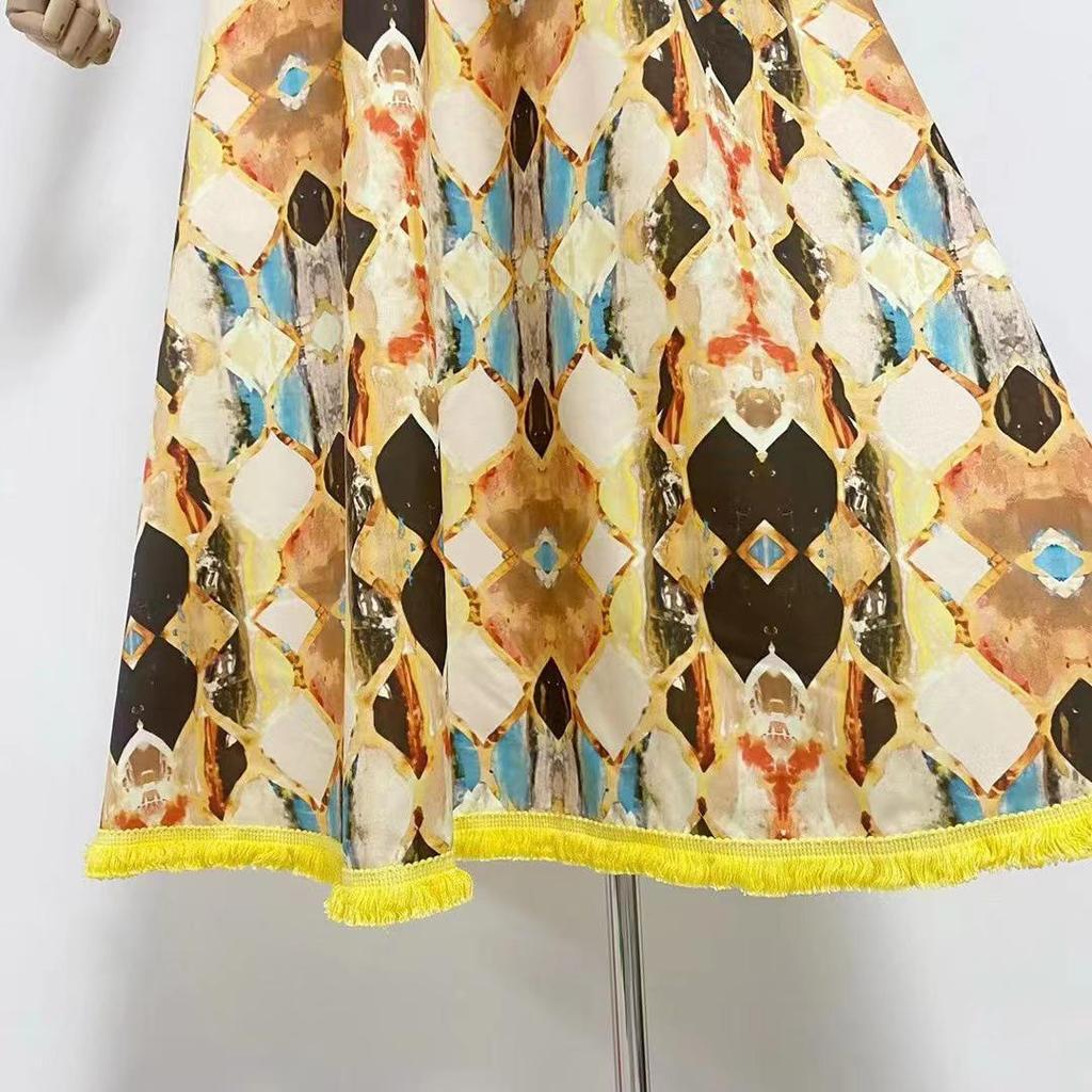 Женское длинное платье с V-образным вырезом, кисточками и открытой спиной, со шнуровкой на талии, осень 2023 г.