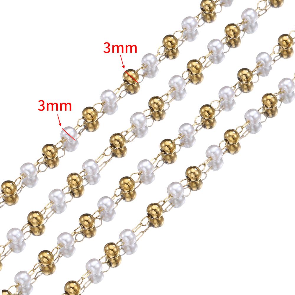2meters 1meter Stainless Steel Imitation Pearl Beads Chain Love Heart Beaded Necklace Bracelet Chain for Jewelry Making DIY