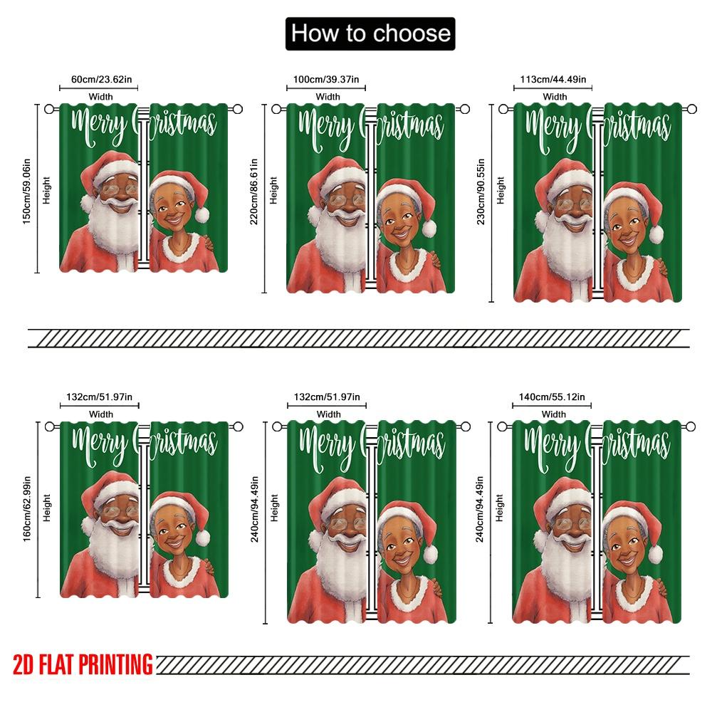 2pcs,2D plane printing Curtains Black Santa Claus & Mrs Polyester (without rod) All Seasons for Living Room & Kitchen Decor
