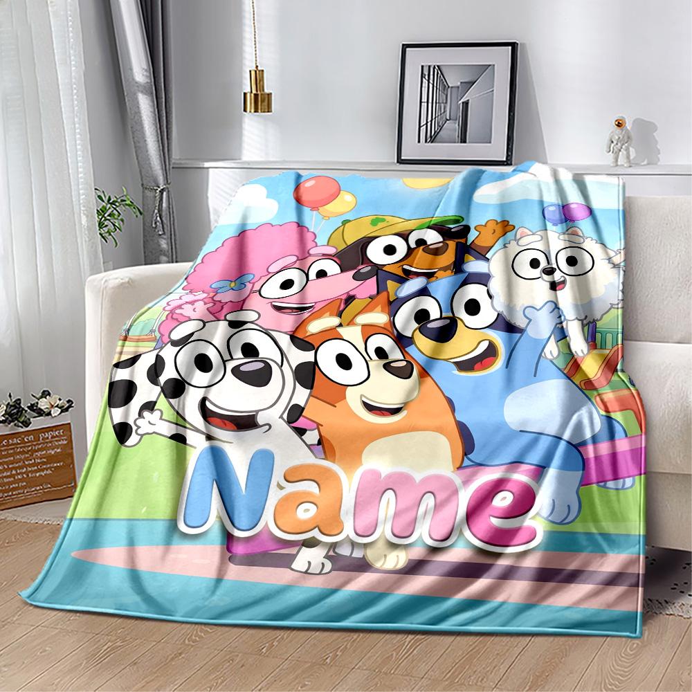 Bluey's Bubble Adventure Customize Text Blanket Cozy Customizable Blanket Durable Comfort for Office Picnics Office Chair Livingroom