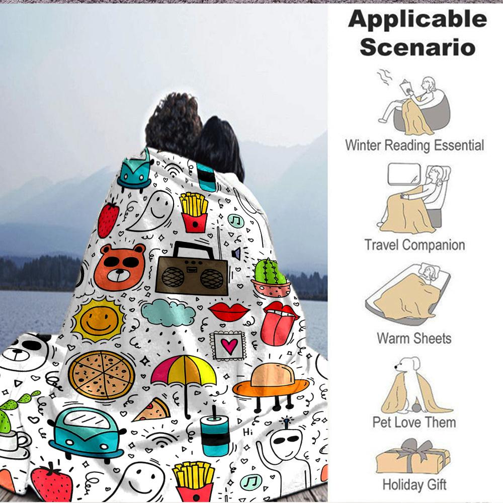 1pc Doodle Patterns Blanket Warm, Cozy, And Soft, Suitable for Sofas, Beds, Cars, And Office Use.Perfect for Camping And Travel, Making It a Great Gif