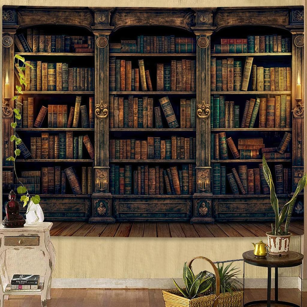 Ретро книжная полка настенный гобелен, винтажные гобелены для книжной полки, кабинета, библиотеки, для студенческого общежития, спальни, волшебный замок, фон 36×48 дюймов