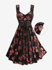 Rosegal Plus Size Glitter Rose Flower Gilding Lace Up Pocket A Line Velvet Tank Dress