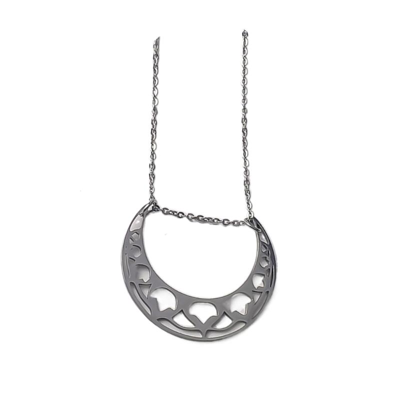 Stylish Lunar Cutout Necklace Stainless Steel Moon Charm Neck Chain Adjustable Length Clavicular Chain for Women Girls