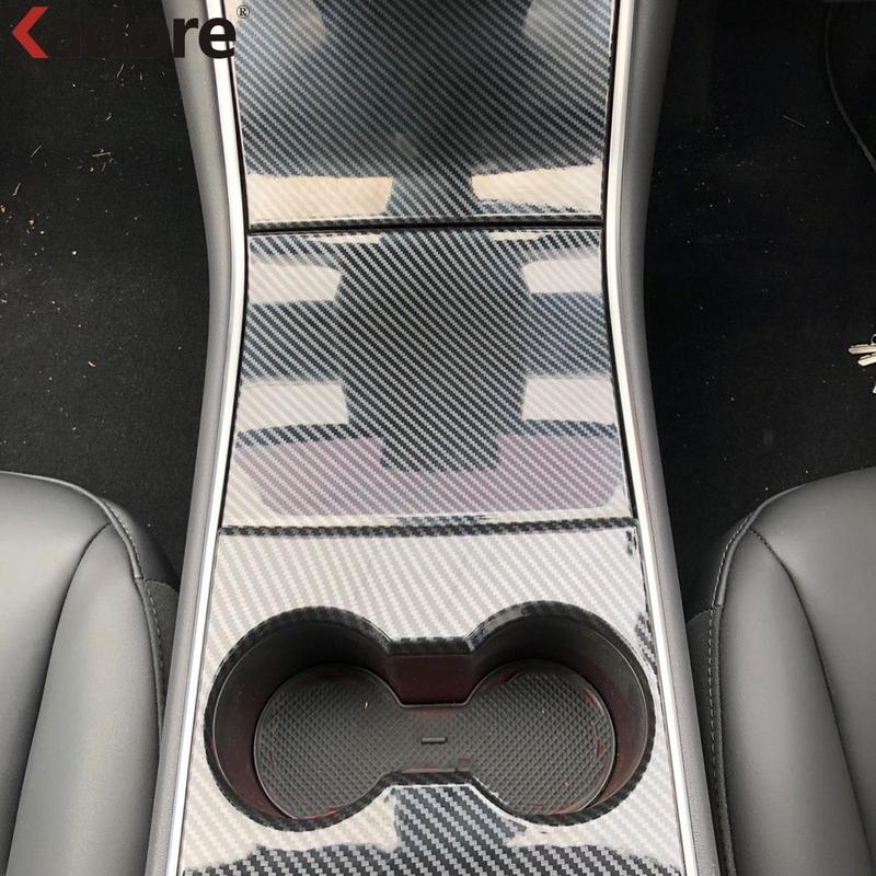 Для Tesla Model 3 2018 Панель накладок на центральную консоль автомобиля из углеродного волокна, рамка держателя для стакана, аксессуары