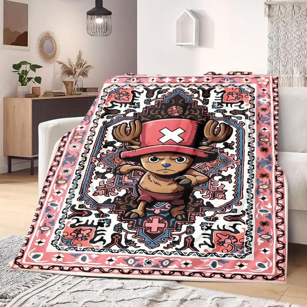 Плед с принтом из аниме OnePiece Теплый Уютный Фланелевый Плед Подходит для Спален, Диванов, Кроватей, Стульев, Пикников, Путешествий