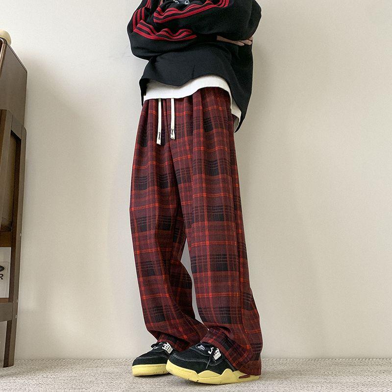 Women Men's Y2k Casual Plaid Pants Sweatpants Wide Leg Baggy Track Pants Vintage Korean Style Clothes Trousers Streetwear Men