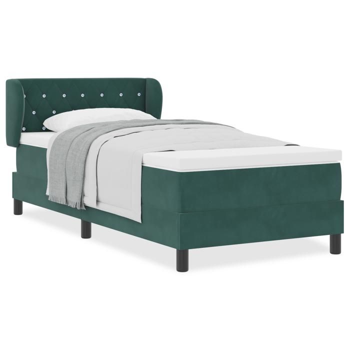 vidaXL Lit Box Spring with Dark Green Mattress 90x200 Cm In Velvet 3340319