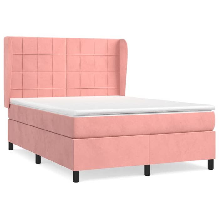 Lit avec matelas - Maison Exclusive - 140x190 cm - Velours rose - Tête de lit réglable