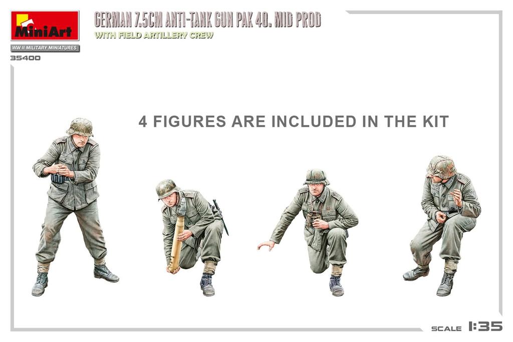 Миниатюрная немецкая пушка PaK 40 средняя модель с 4 артиллерийскими орудиями пластиковая модель MA35400 1/35 7,5 см противотанковая