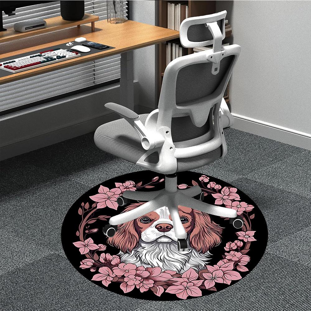 1pc Cavalier King Charles Spaniel Chair Carpet for Office, Round Non Slip Durable Large Size Office Carpet, Suitable for Office