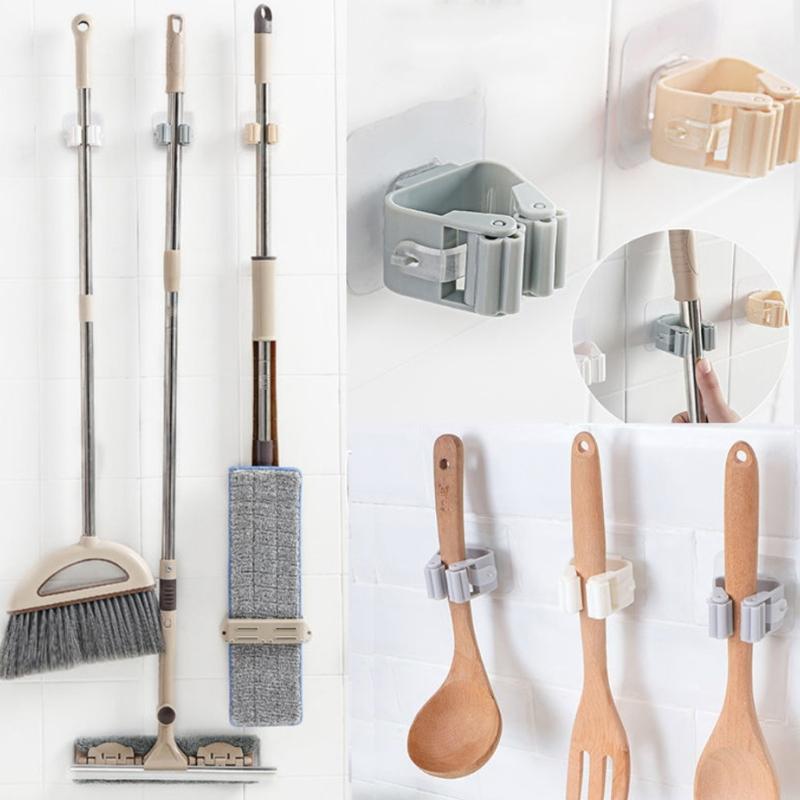 Wall Mounted Mop Clip Brushbroom Holder Rack Seamless Hook Bathroom