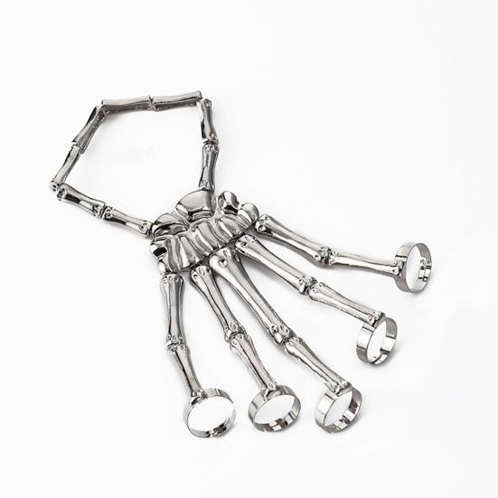 Браслет-кольцо со скелетом в стиле панк, браслет на Хэллоуин с черепом и пальцами, регулируемый цельный браслет для женщин и мужчин, кольцо на палец