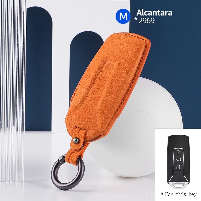Styling Mouldings High-quality Car key protection shell suede for For VW Volkswagen Touareg 3 Button 2018 - 2021 auto key case c