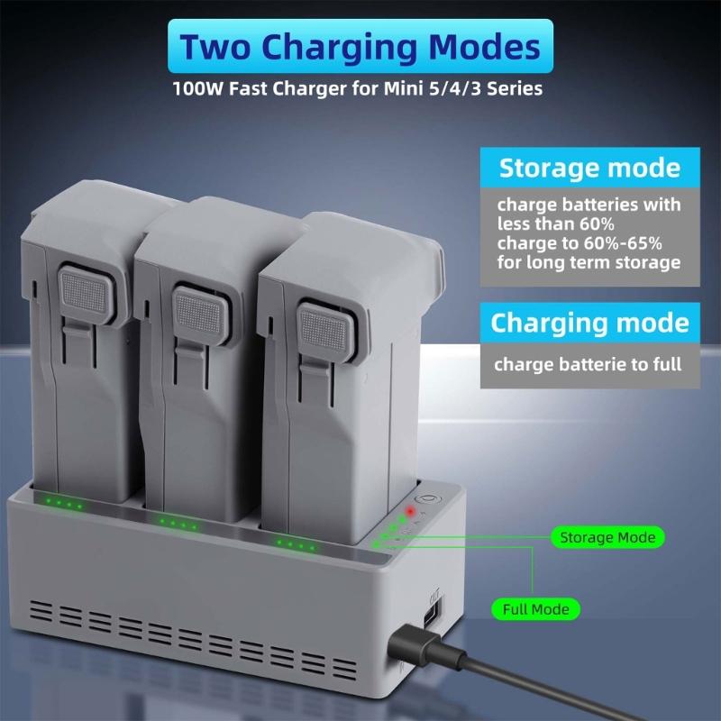 Drones Battery Chargers with Safety Circuitry for Mini 5Pro/4Pro/3Pro/3 Batteries Fast Charging Hub Heat Dissipation