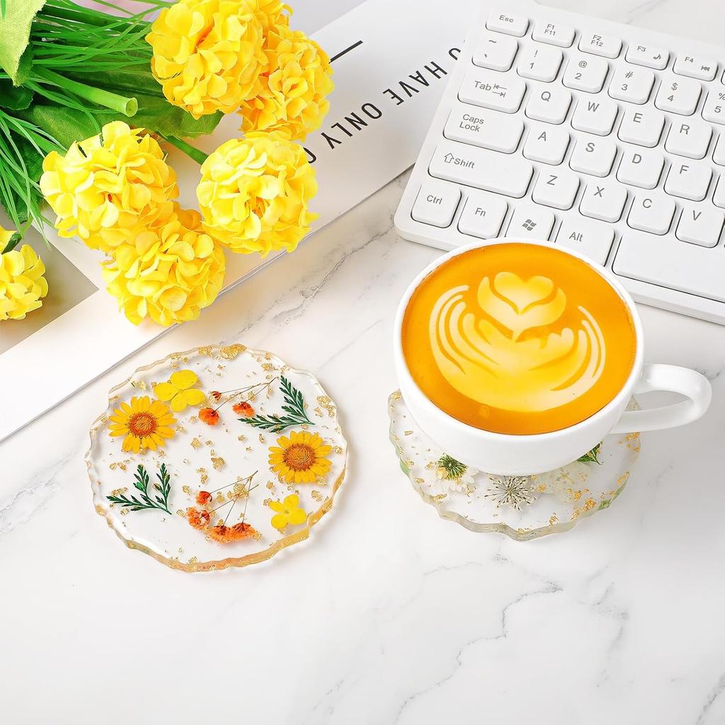 Desk Coaster Set of 2, Non-Slip Floral Drink Cup Mat, Reble Cute Coaster Decorations for Desk for Home Office Bar