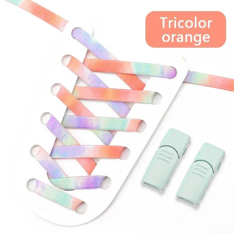 1Pair 8MM Wide Flat Rainbow Shoelaces Elastic Laces Sneakers Magnetic Lock No Tie Shoe Laces Adults Kids Rubber Bands for Shoes