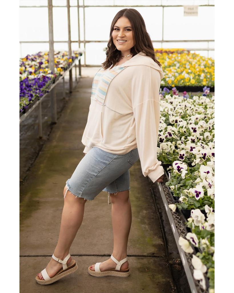 Azura Exchange Khaki Geometric Print Splicing Plus Size Hoodie