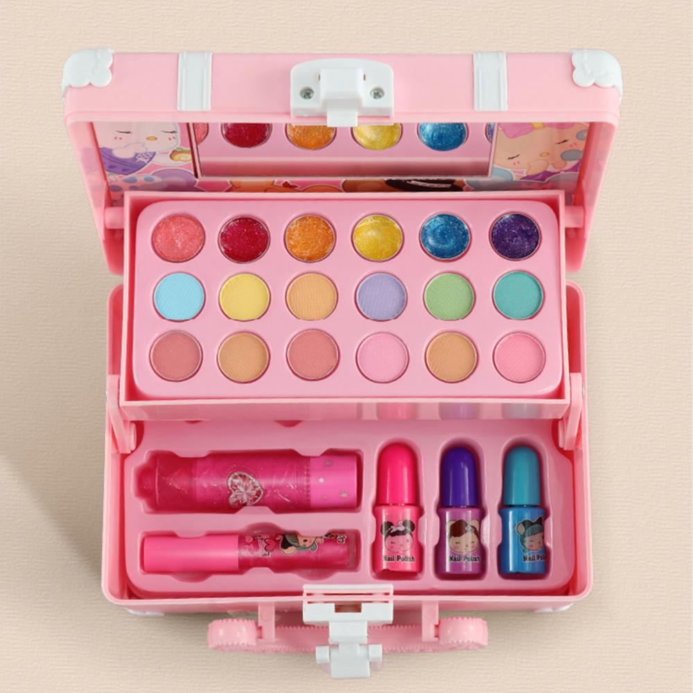 Kids Makeup Toys Kit For Girl Washable Cosmetics Toys Set Pretend Game Princess Eyeshadow Blush Lipstick Makeup Handbag Set