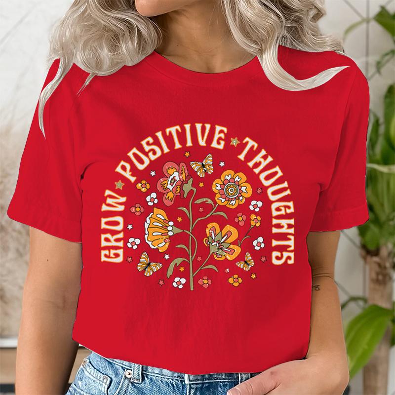 Женская футболка, винтажная рубашка с принтом Wildflower Grow Positive Thoughts, винтажный повседневный топ с диким цветком, футболки для влюбленных с цветочным принтом