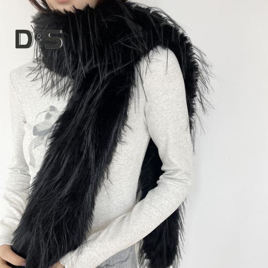 Women Long Scarf Solid Color Thickened Imitation Mink Fur Velvet Decor Scarf Warm Thin Scarf Fashion Accessory