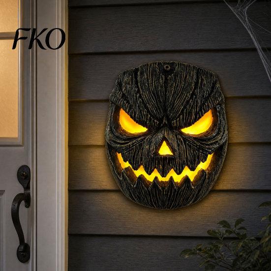 Halloween Porch Light Cover Pumpkin Face Figurine, Wall Mounted Tree Statue, Mask Spooky Resin Hugger for Outdoor Yard, Decor Easy Install