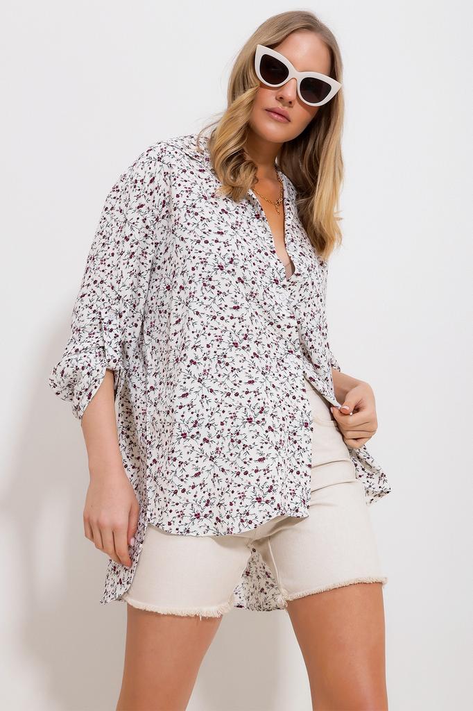 Women's Shirt New Season Fashion Green Patterned Woven Viscose Shirt