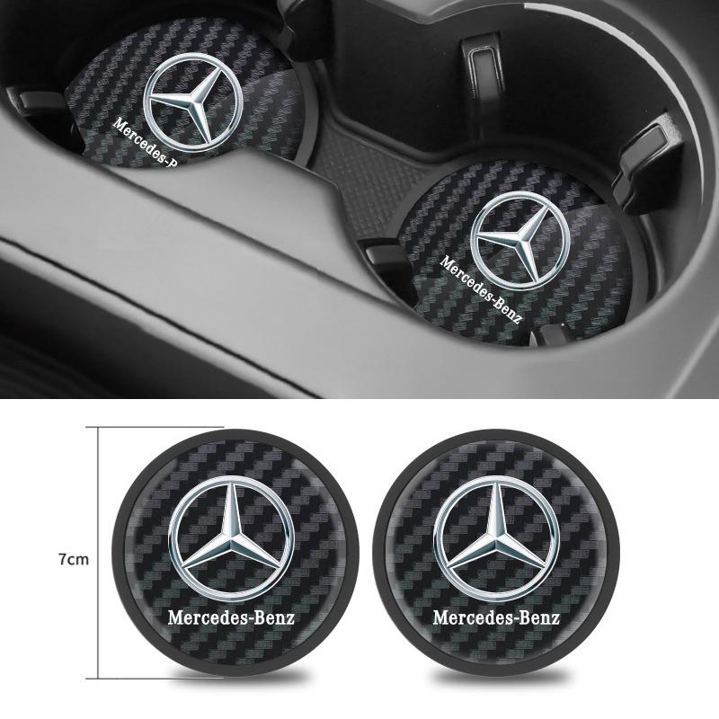GLC GLB PVC Non-Slip Carbon Fiber Car Water Coaster Cup Pad For Mercedes Benz A B C S Class AMG GLA CLA GLC W176 W221 W204 W205