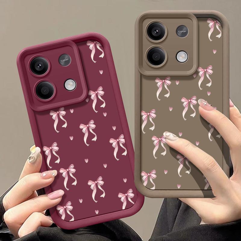Bowknot Print TPU Soft Solid Color Case For Xiaomi 14T 13T Poco F6 Pro X6 X5 Redmi 13C Note 13 12 Pro 11 Shockproof Lens Protection Matte Phone Cover