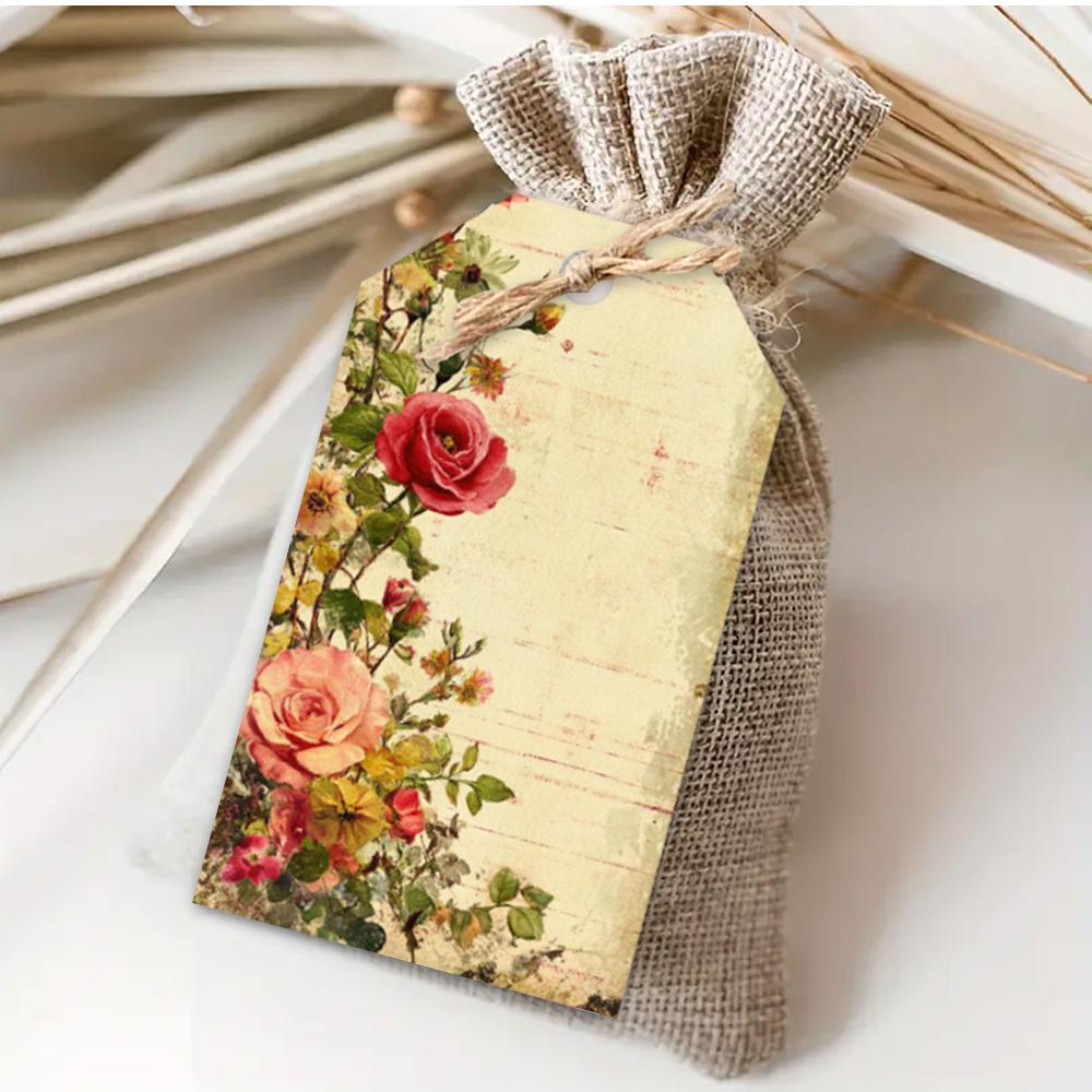 40pcs Blank Floral Tags, Hanging Tags, for Gifts, Weddings, Bridal Showers, Birthdays, Message Cards, Includes Jute Twine.