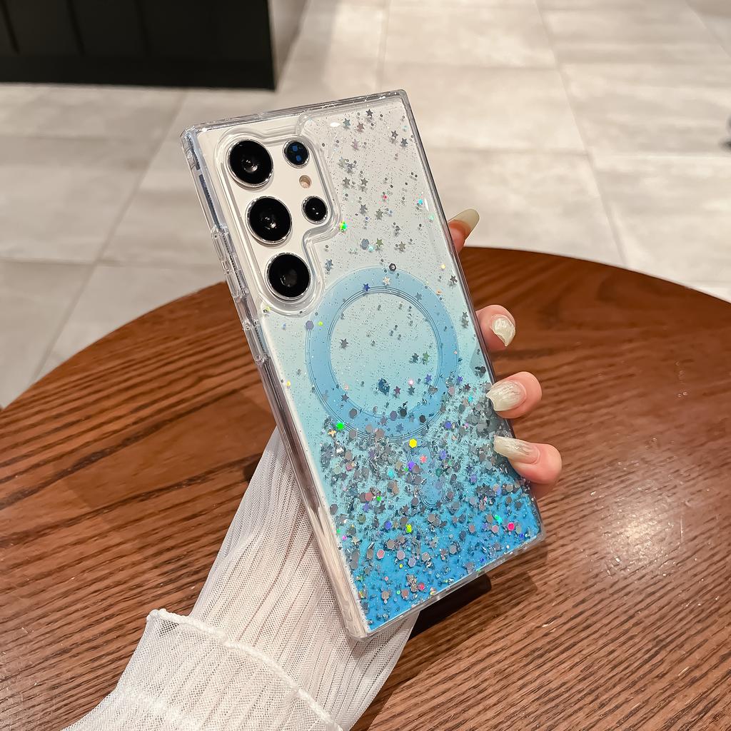 Прозрачный силиконовый чехол с магнитом и градиентным блеском для Samsung Galaxy S25 S24 S23 S22 Plus Ultra S23FE Ударопрочный чехол