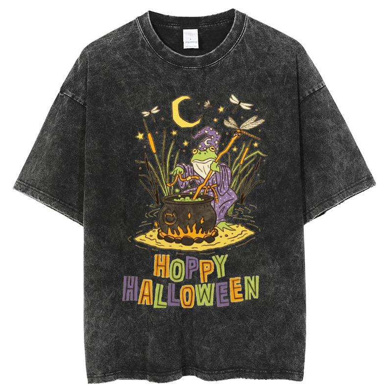 Счастливого Хэллоуина Принт Ведьмы Женская Футболка для стирки Оверсайз Круглый вырез Дышащая Короткий рукав Крутой топ Мужской