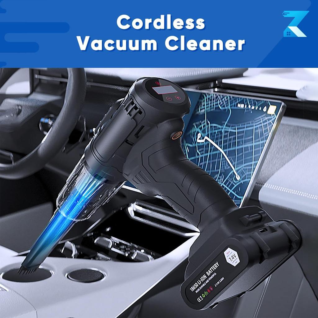2 in 1 Cordless Car Vacuum & Air Compressor, 5000PA Suction, 150PSI Auto-Shutoff, LED Light, Fast Charging for Car, Home, Motorc