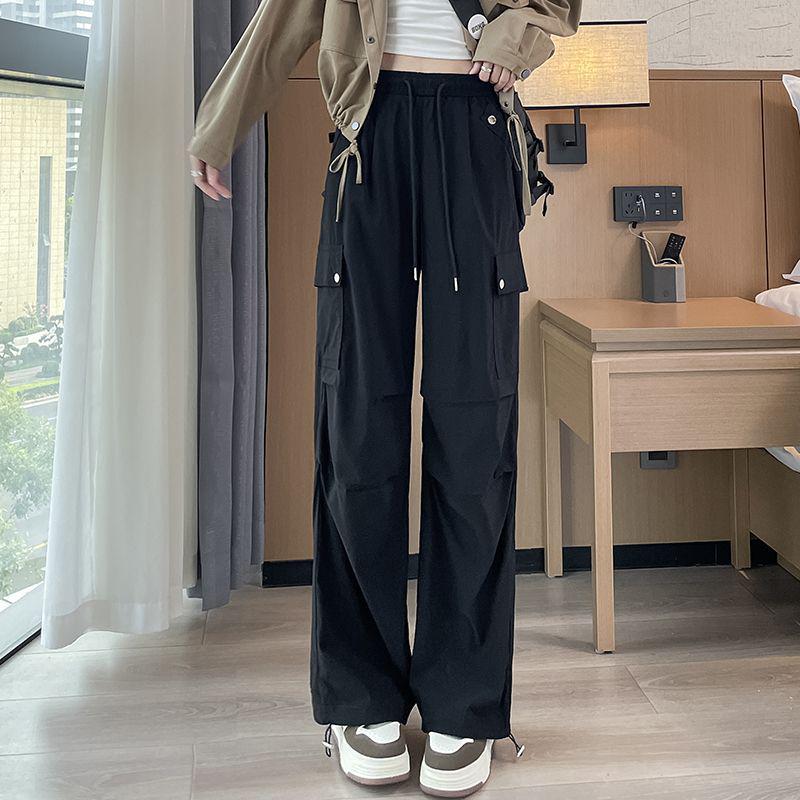 Маленькие женские брюки карго с манжетами - Широкие брюки с высокой талией для альпинизма и спорта, Повседневная одежда на весну/осень