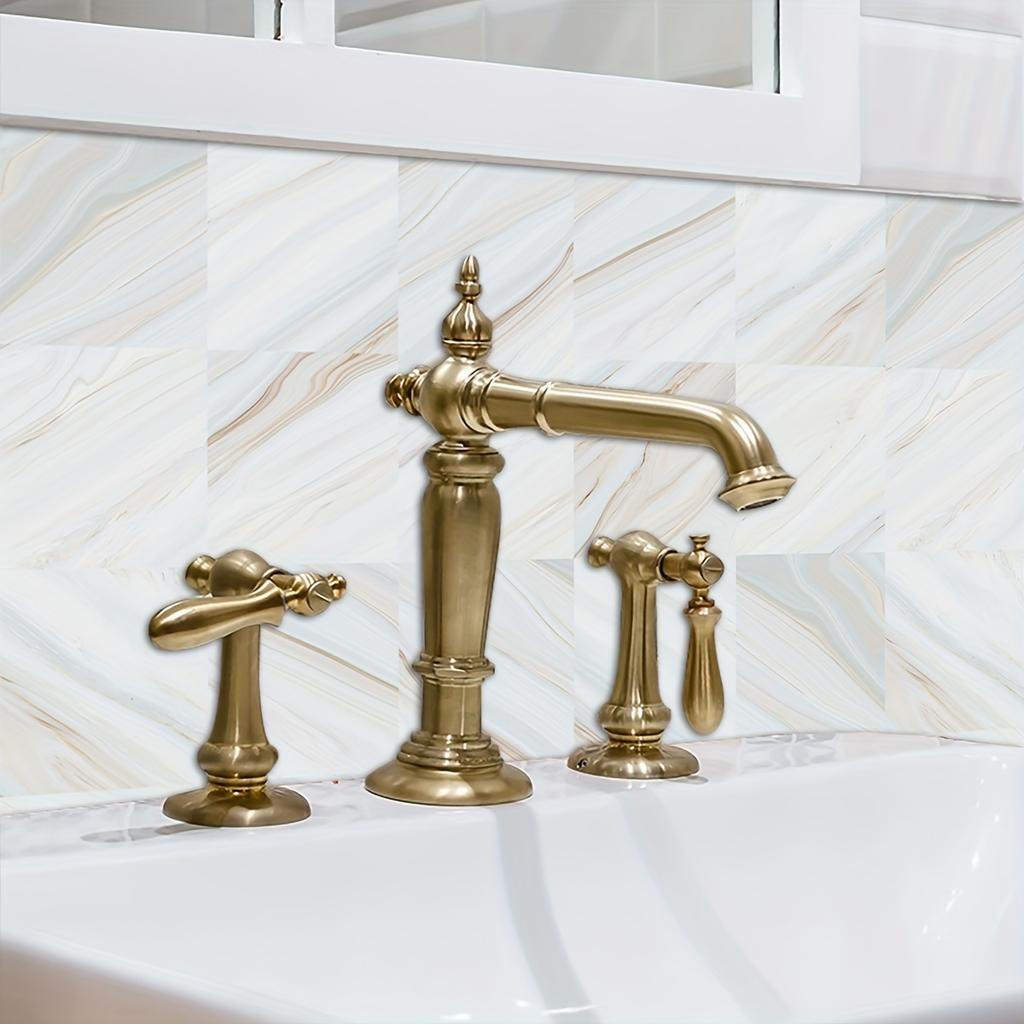 10pcs Self-adhesive Removable PVC Imitation Tile Stickers Simple Marble Pattern Square Waterproof Wall Stickers For Home Decor