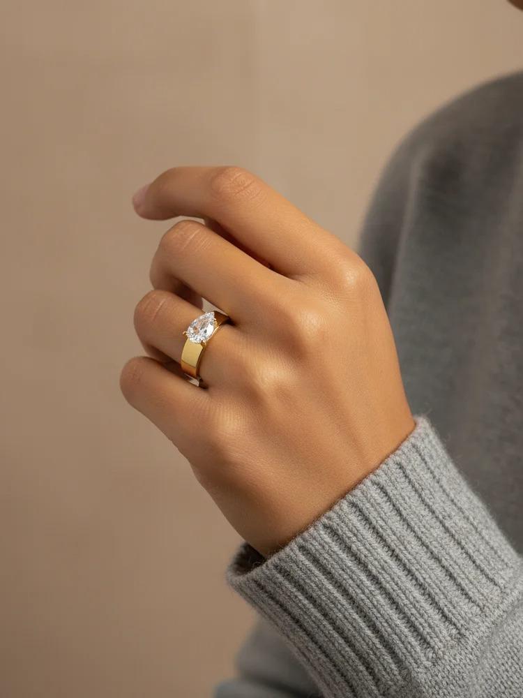 925 Sterling Silver Fashion Zircon Advanced Water Drop Ring For Women Engagement Wedding Luxury High Quality Fine Jewelry